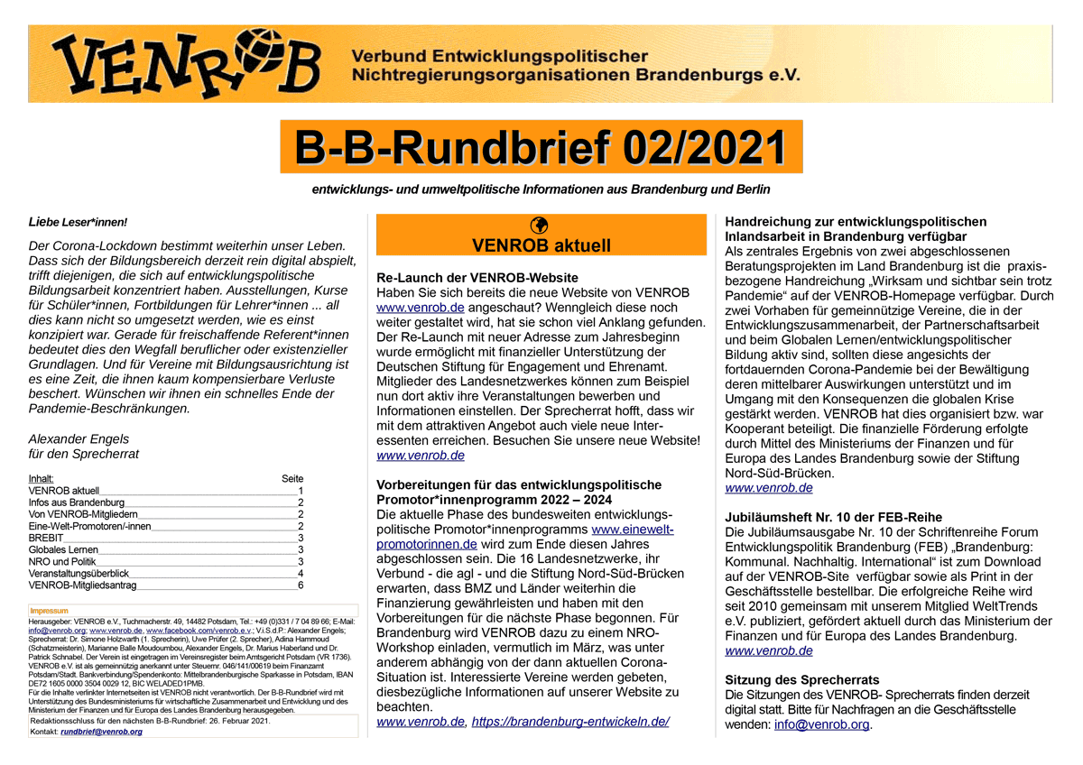 B-B-Rundbrief 2-2021 | entwicklungs- und umweltpolitische Informationen aus Brandenburg und Berlin