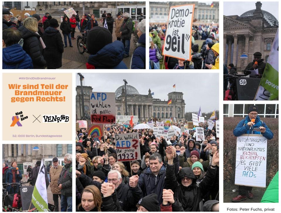 Mehr als 150.000 Menschen kamen zur Demonstration „Wir sind die Brandmauer“ des Bündnisses „Hand in Hand“ am 3. Februar am Bundestag