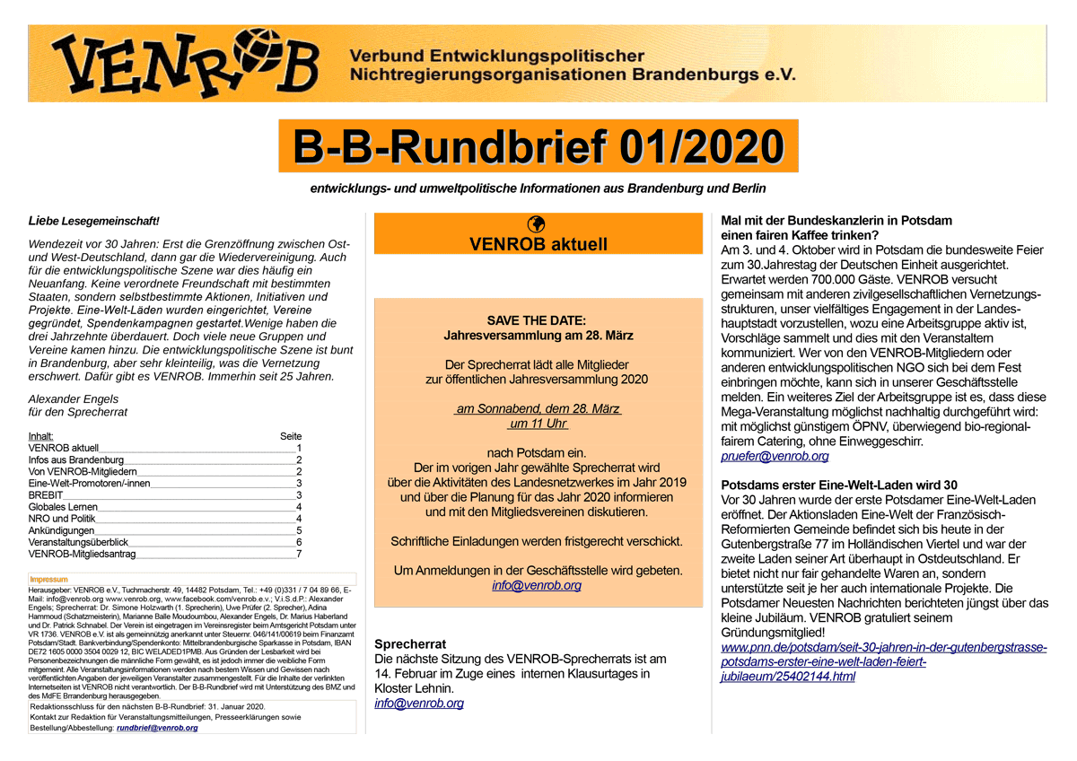 B-B-Rundbrief 01-2020 | entwicklungs- und umweltpolitische Informationen aus Brandenburg und Berlin