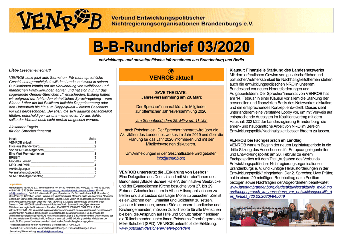 B-B-Rundbrief 03-2020 | entwicklungs- und umweltpolitische Informationen aus Brandenburg und Berlin