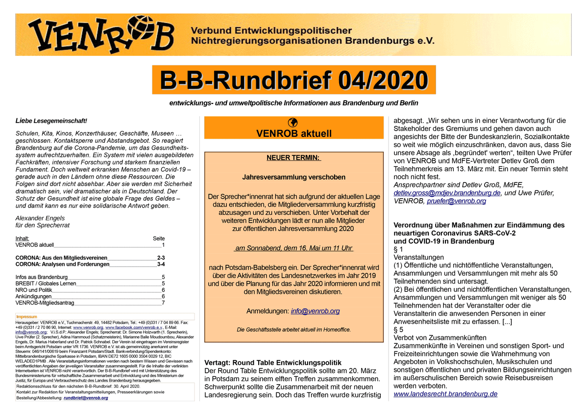 B-B-Rundbrief 04-2020 | entwicklungs- und umweltpolitische Informationen aus Brandenburg und Berlin